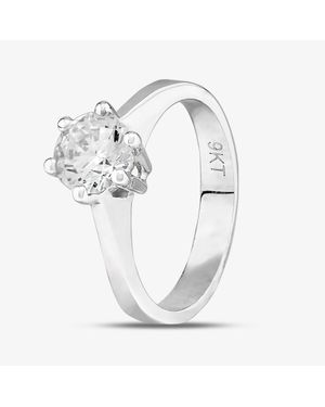 T.H.Baker 9Ct Clear Crystal Six Claw Solitaire Ring Mr4130W - Metallic