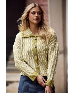 Native Youth Textured Jacquard Wide Collar Button Cardigan - Brown