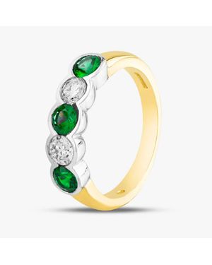 T.H.Baker 18Ct Brilliant Cut Emerald & Diamond Five Stone Ring - Yellow