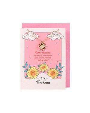 KDMD The Sun Celestial Rose Quartz Necklace Card - Pink