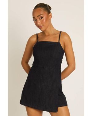 Rebellious Fashion Denim Skort Playsuit - Black