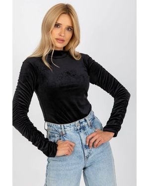 Love Lace Velour Stand Collar Long Sleeve Blouse Style 173732 - Black