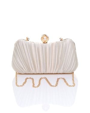 AJVANI Evening Party Wedding Ruched Clutch Bag - Pink