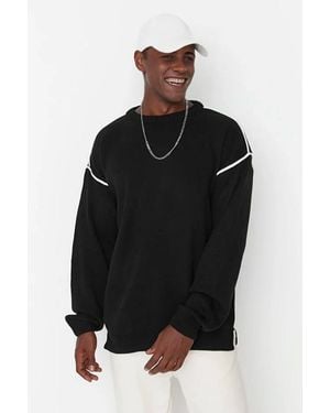 WOVCOR Crew Neck Knit Jumper With Piping Detail - Black
