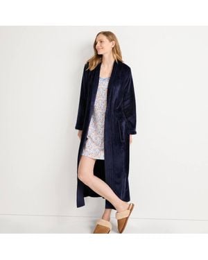 Lands' End Petite Softest Fleece Long Dressing Gown - Blue