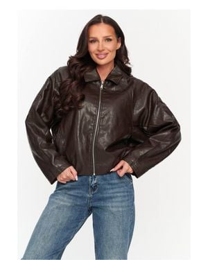 Love Lace Autumn Oversized Leather Jacket With Zip - Black