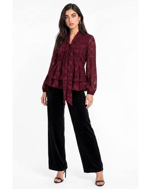 Lovedrobe Floral Burnout Pussybow Peplum Blouse - Red