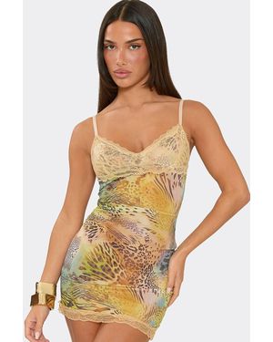 EGO Strappy Lace Trim Mesh Mini Dress - Metallic