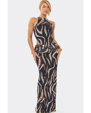 EGO Abstract Print Foldover Waist Maxi Skirt - Black