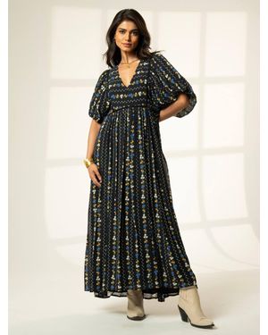 Rose & Nancy Kiri Floral Printed Maxi Dress - Black