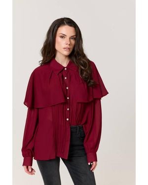 Liquorish Cape Detail Pleated Blouse - Red