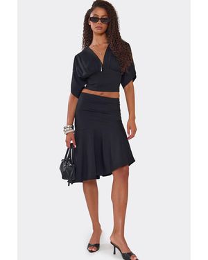 EGO Asymmetric Hem Midi Skirt - Blue
