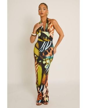 Rebellious Fashion Halterneck Tie Back Maxi Dress - Blue
