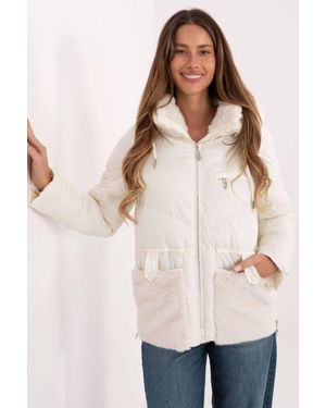 Love Lace Winter Quilted Hooded Lined Puffer Jacket - Natural