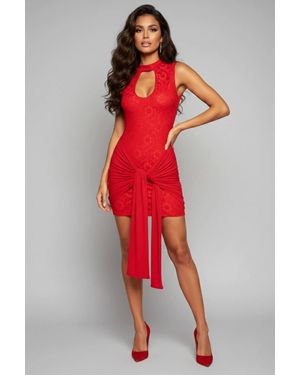 Stylewise Keyhole Bodycon Dress With Drape Detail - Red