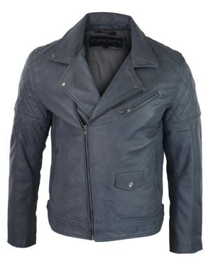 TruClothing Vintage Leather Biker Jacket - Blue