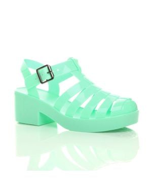 AJVANI Mid Block Heel Fisherman Gladiator Jelly Sandals - Green