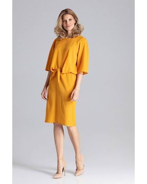 Love Lace Delicate Knee Length Dress With Elastic Waist Tie - Orange
