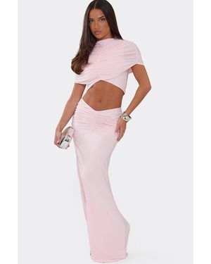 EGO Panelled Ruched Low Rise Maxi Skirt - Pink