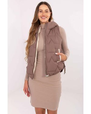 KDMD Hooded Quilted Down Vest For Transitional Wear - Brown