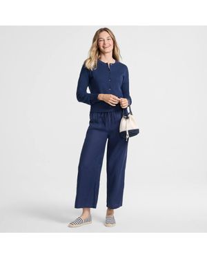 Lands' End Plus Premium Pure Linen Cropped Pull-On Trousers - Blue