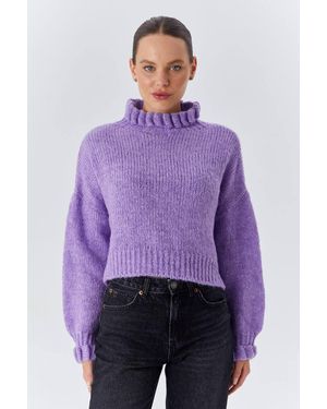 MixRay Thick Turtleneck Textured Crop Jumper - Purple