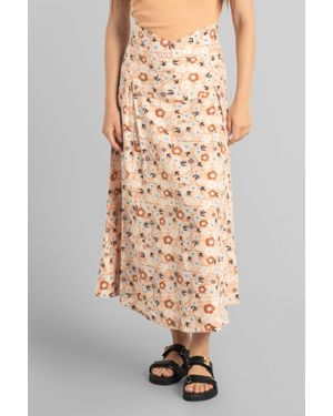 Enorsia Viscose Linen High-Waisted Seam Details Skirts - Natural