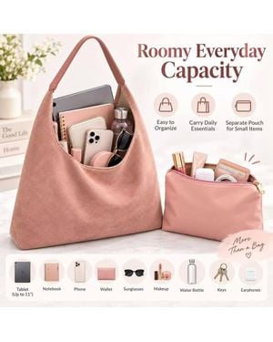 BluCore Suede-Look Hobo Bag Set - Pink