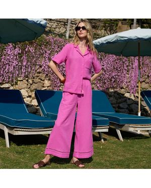 Lands' End Petite Cotton Cheesecloth Cropped Trousers - Pink