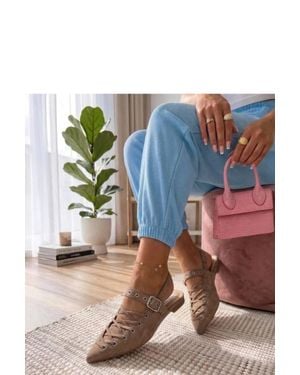 Love Lace Everyday Slip-On Suede Pointed Flats With Buckle - Blue