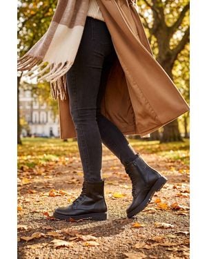 Spot on Lace Up Ankle Boot With Chunky Sole & Textured Finish - Orange