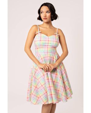 Hell Bunny Suzon Pastel Gingham 50S Style Cotton Circle Dress Pockets - Multicolour