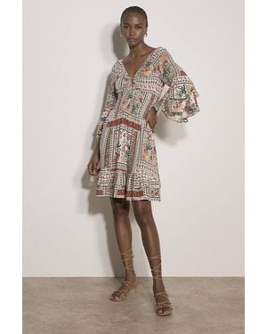 Apricot Patchwork Print Smocked Mini Dress - Natural