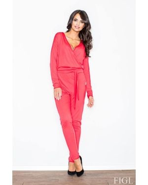 Love Lace Monochrome Triangle Neck Belted Jumpsuit - Pink