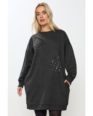 Yours Leopard Slash Sweatshirt Dress - Black