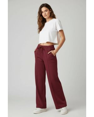 Stylewise Loopback Seam Detail Wide-Leg Joggers - Red