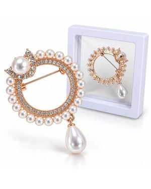 BluCore Pearl Circle Brooch - White