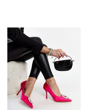 KDMD Satin Finish High Heel Court Shoes With Zircon Embellishment - Black