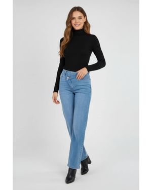 Stylewise Asymmetric Waist Wide Leg Stretch Denim Jeans - Blue