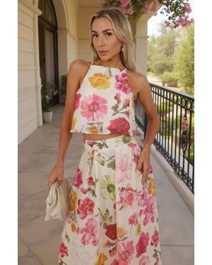 AX Paris Multi Floral Print Racer Neck Crop Top - Multicolour