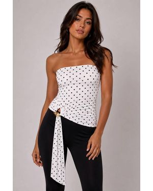 Stylewise Polka Dot Side Buckle Strapless Top - White