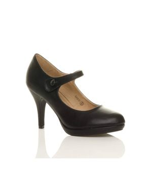 AJVANI High Heel Mary Jane Court Shoes - Black