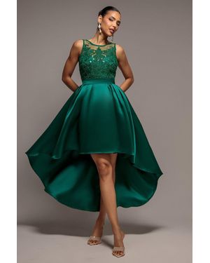 Goddiva Sequin & Satin Dipped Hem Midi Dress - Green