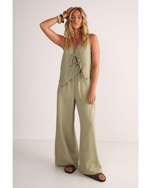Nasty Gal Textured Stripe Wide Leg Trousers - Green