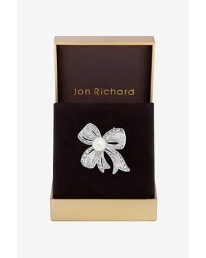 Jon Richard Rhodium Plate & Pearl Bow Brooch - Black