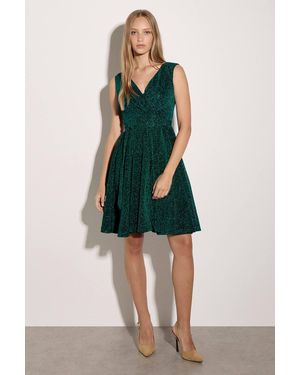 Apricot Metallic Pleat Skater Mini Dress - Green