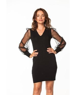 Love Lace Elegant Tulle Long Sleeve Mini Dress - Black
