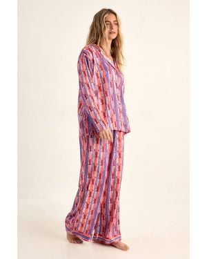 Nasty Gal Lobster Print Satin Stripe Pyjama Trouser Set - Pink