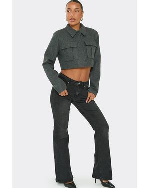 EGO Long Sleeve Structured Wool Look Crop Blazer - Grey