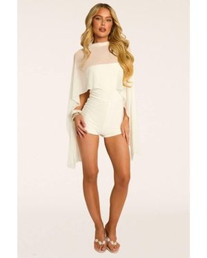 Rebellious Fashion Cape Detail Playsuit - Natural
